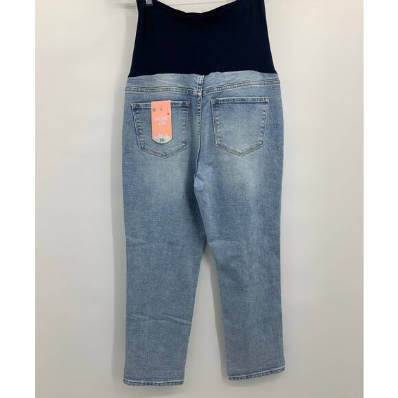 Simple Society Maternity Straight Distressed Stretch Blue Denim Jeans Large NEW - Picture 3 of 12